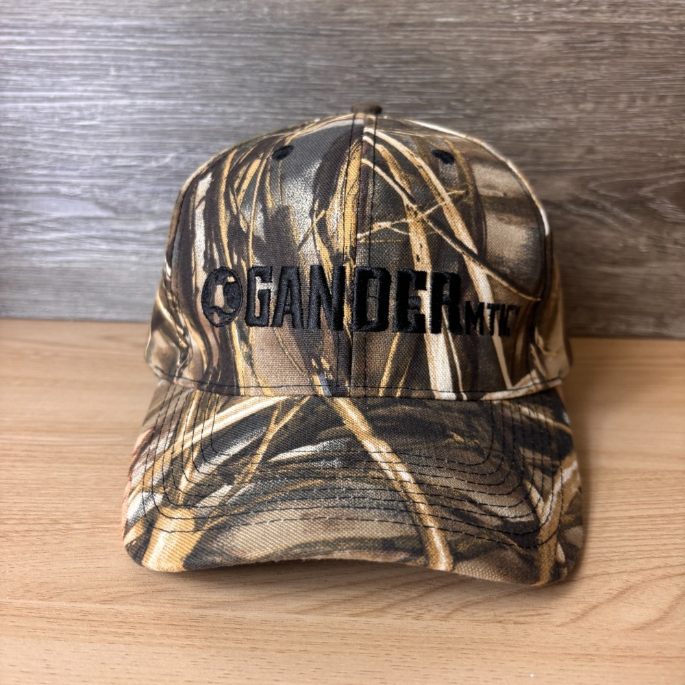 Vintage Gander Mountain Hat Cap Strap Brown Camouflage Hunting Adjustable